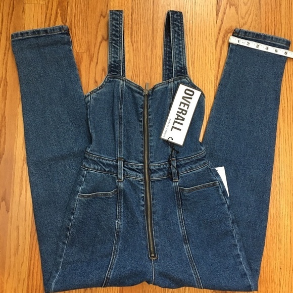 Almost Famous Denim Blue High Rise Straight Leg Zip Up Front Overalls - Picture 15 of 16